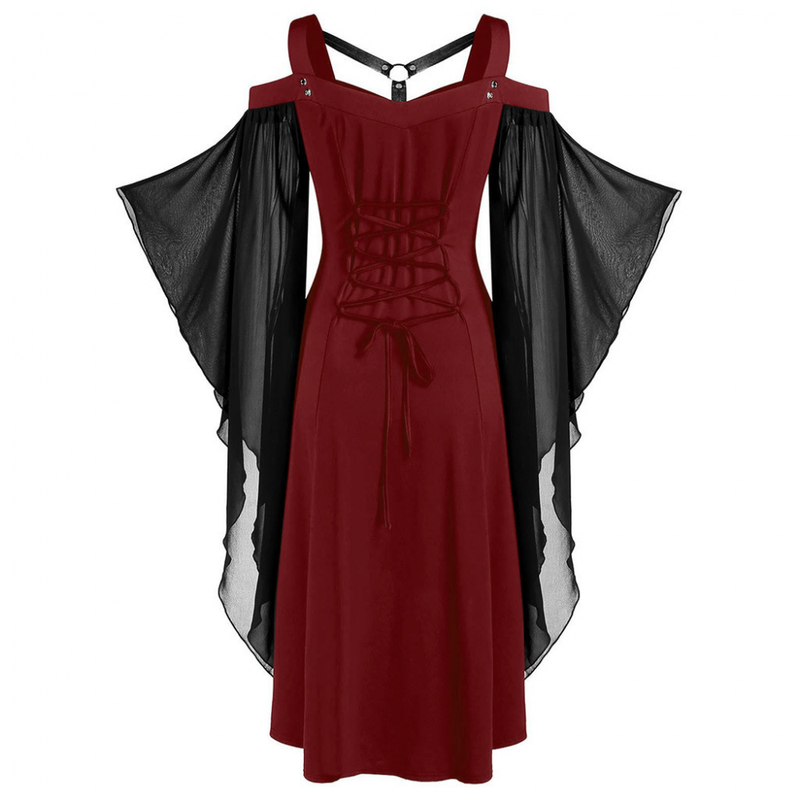 Renaissance Women Medieval Victorian Lace Up Peasant Gothic Witch Dress