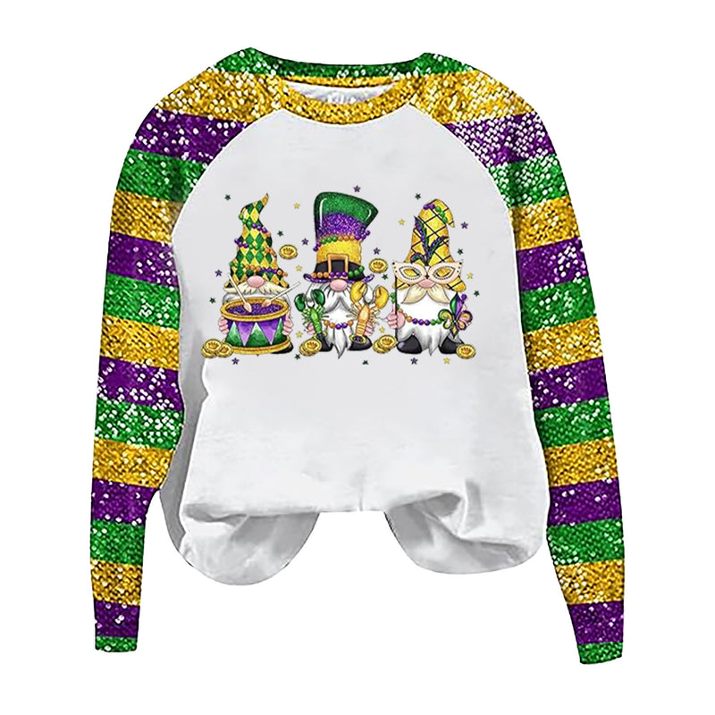 Round Neck Sweatshirts Sequin Long Sleeve Carnival Printed Sweater