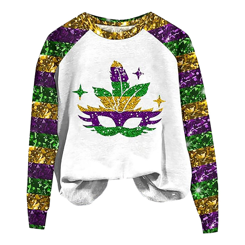 Round Neck Sweatshirts Sequin Long Sleeve Carnival Printed Sweater