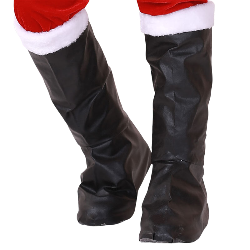 Santa Claus Cosplay Christmas Shoes Cover Adult Kids Black Boots