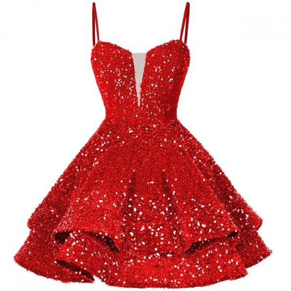 Sequin Homecoming Dress Tiered for Teens Sparkly A Line Cocktail Gown