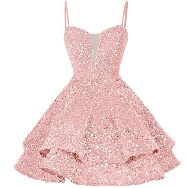 Sequin Homecoming Dress Tiered for Teens Sparkly Short Prom Cocktail Gowns