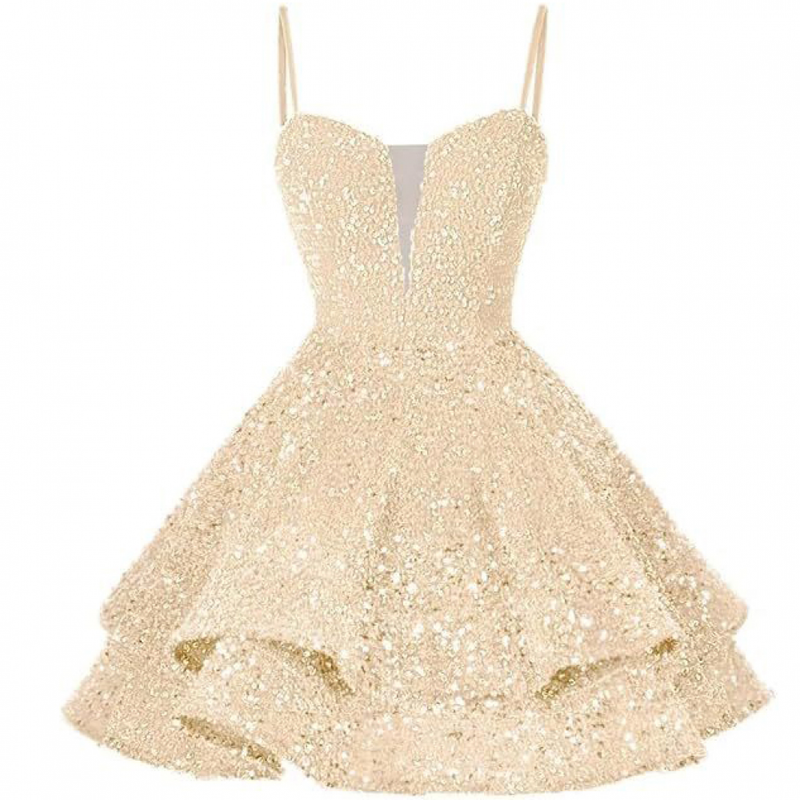 Sequin Homecoming Dress Tiered for Teens Sparkly Short Prom Cocktail Gowns