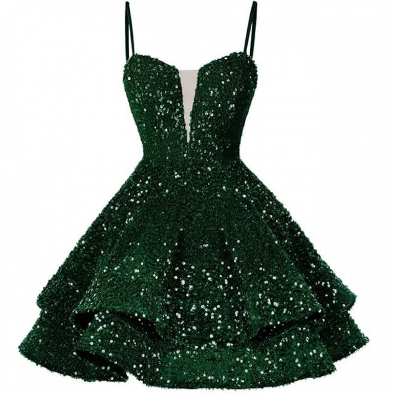 Sequin Homecoming Dress Tiered for Teens Sparkly Short Prom Cocktail Gowns