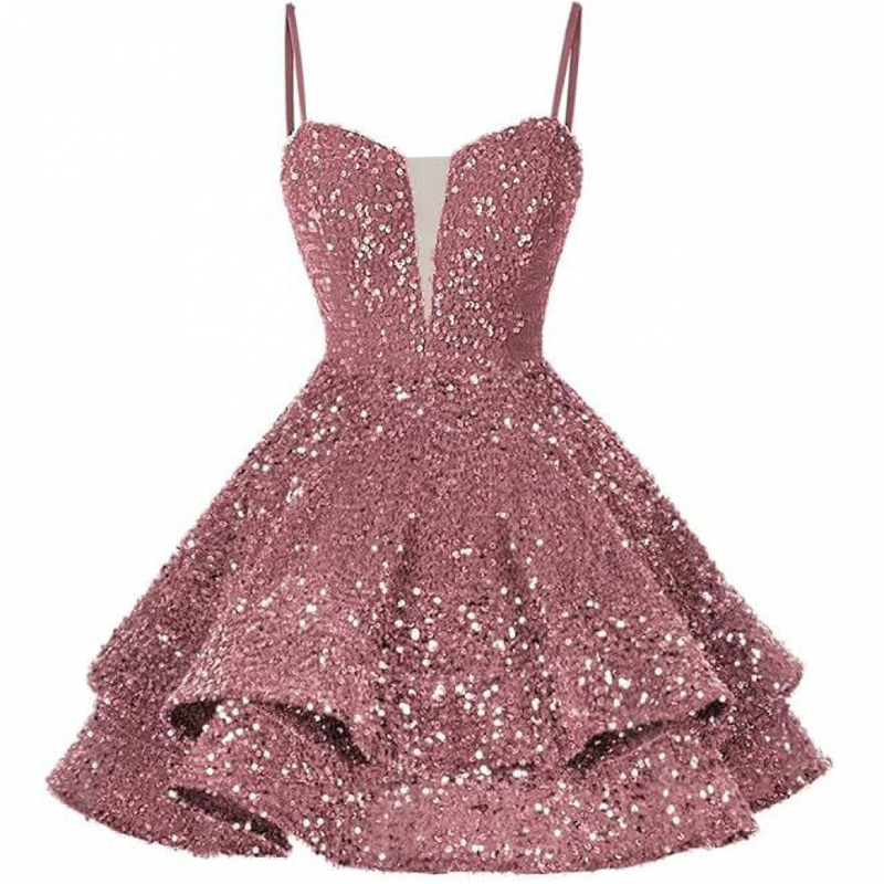 Sequin Homecoming Dress Tiered for Teens Sparkly Short Prom Cocktail Gowns