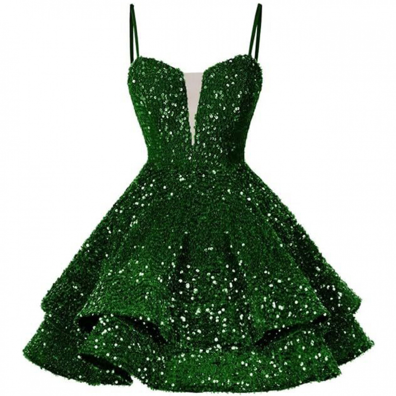 Sequin Homecoming Dress Tiered for Teens Sparkly Short Prom Cocktail Gowns