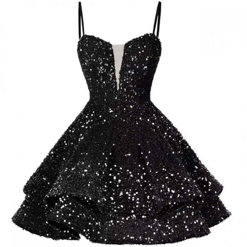 Sequin Homecoming Dress Tiered for Teens Sparkly Short Prom Cocktail Gowns