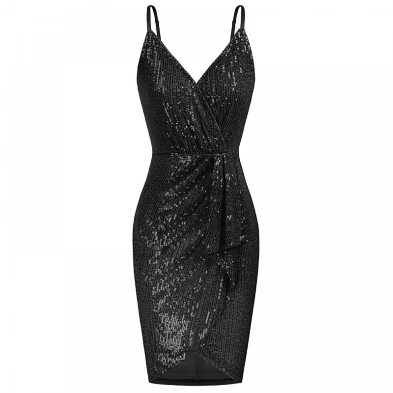 Sequin Ruched Cocktail Party Spaghetti Straps Glitter Bodycon Dress