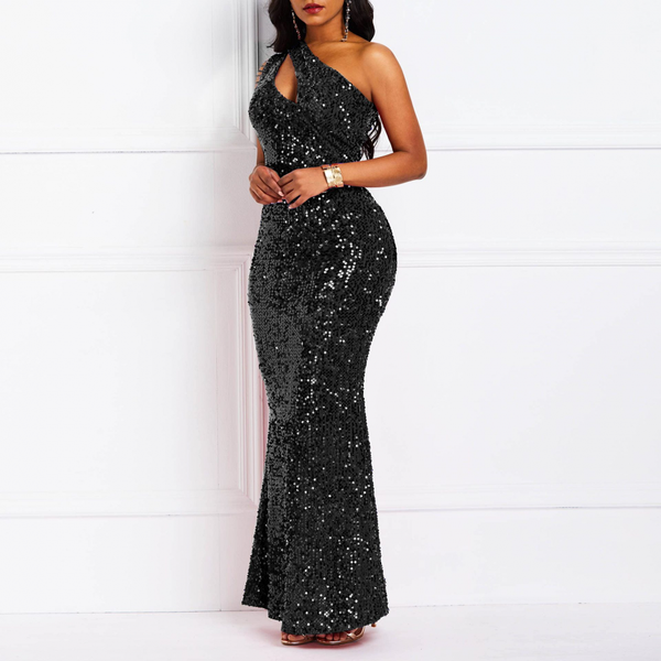 Sexy Sequin One Shoulder Tassel Mermaid Bodycon Cocktail Evening Dress