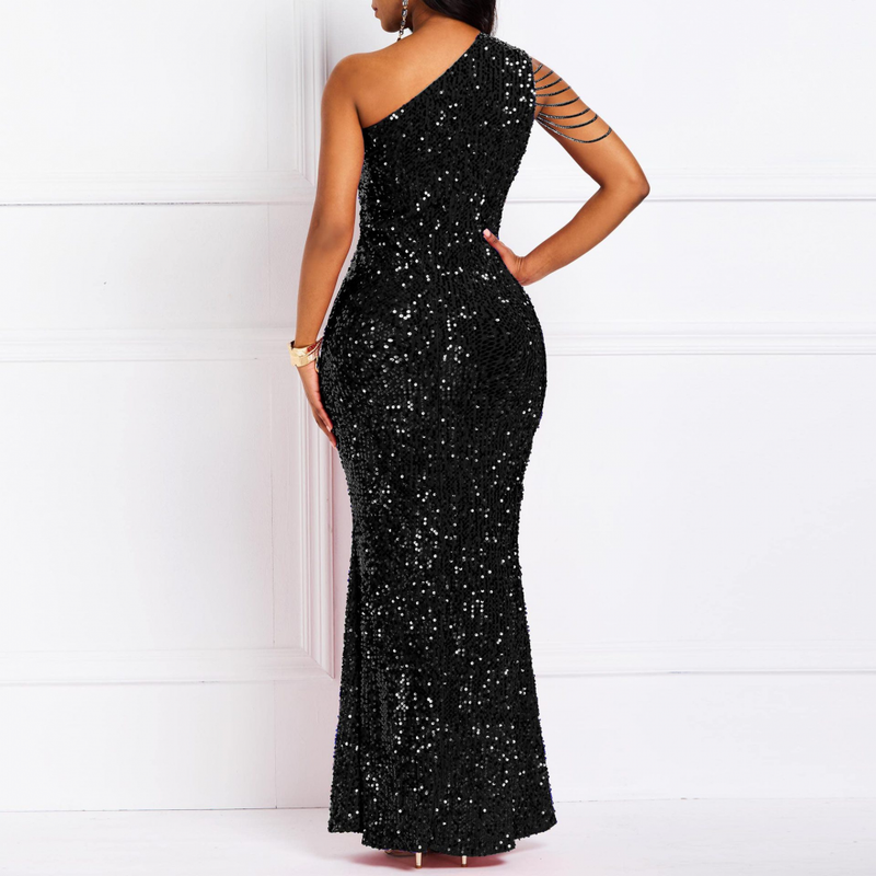 Sexy Sequin One Shoulder Tassel Mermaid Bodycon Cocktail Evening Dress