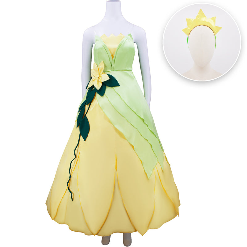 Sexy Strapless Princess Tiana Cosplay Costume Ball Gown