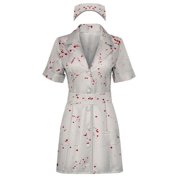 Silent Hill 2 Nures Cosplay Costumes Female Ghost with Blood White Dress