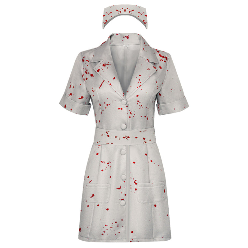 Silent Hill 2 Nures Cosplay Costumes Female Ghost with Blood White Dress