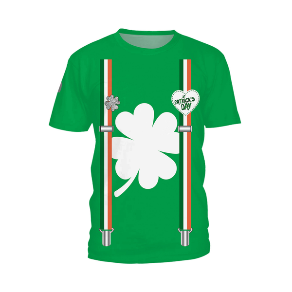 St.Patrick's Day Scrub Tops Green O Neck 3D Printed Shamrock T Shirt