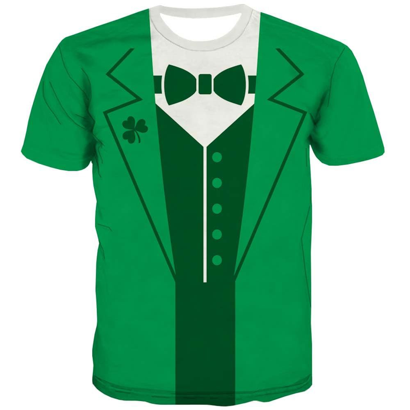 St.Patrick's Day Scrub Tops Round Neck 3D Printed Shamrock T Shirt