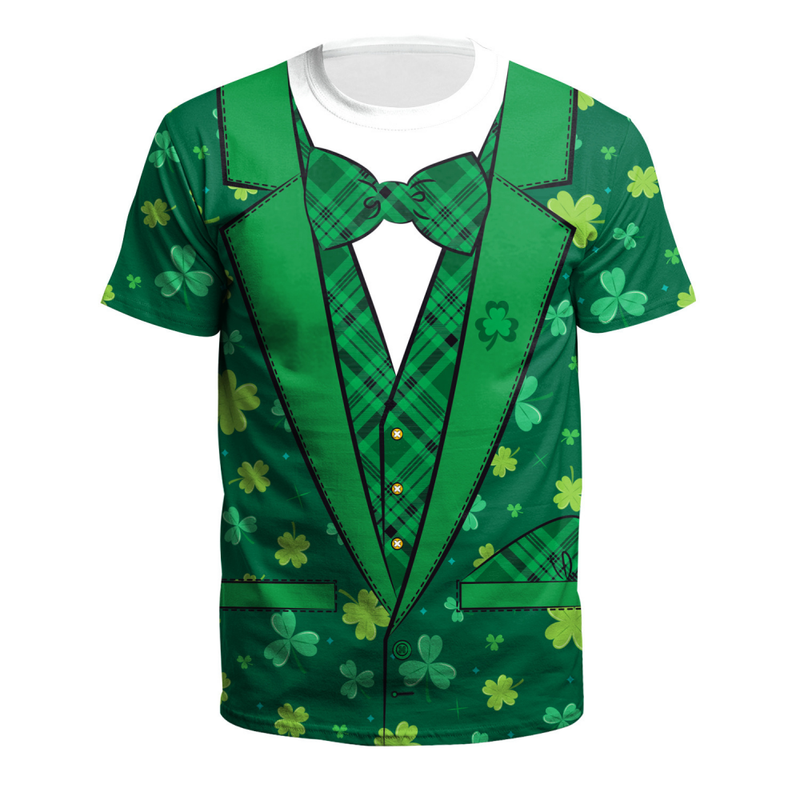 St.Patrick's Day Scrub Tops Round Neck 3D Printed Shamrock T Shirt