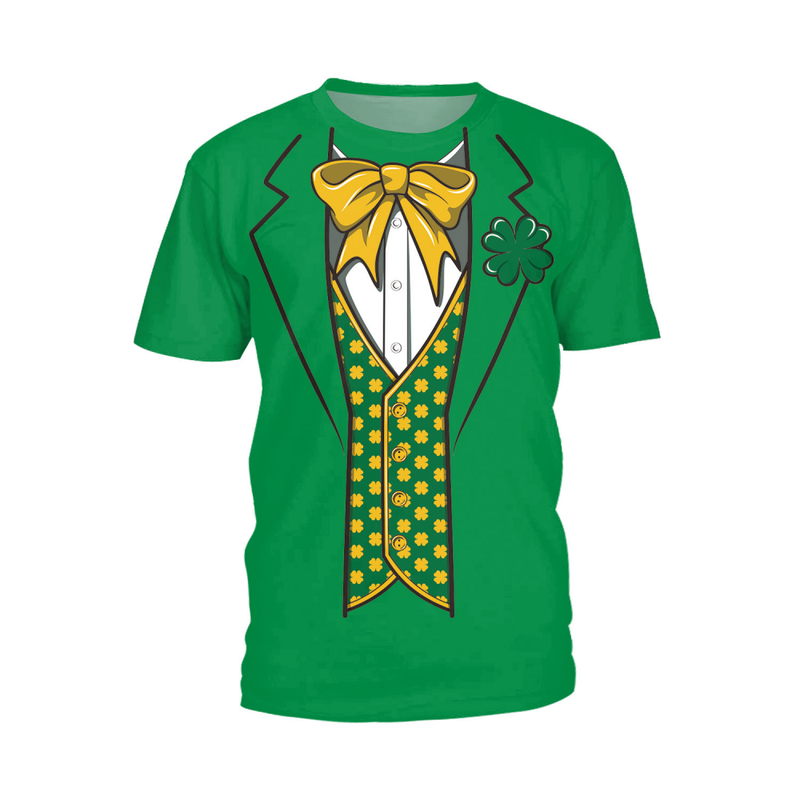 St.Patrick's Day Scrub Tops Round Neck 3D Printed Shamrock T Shirt