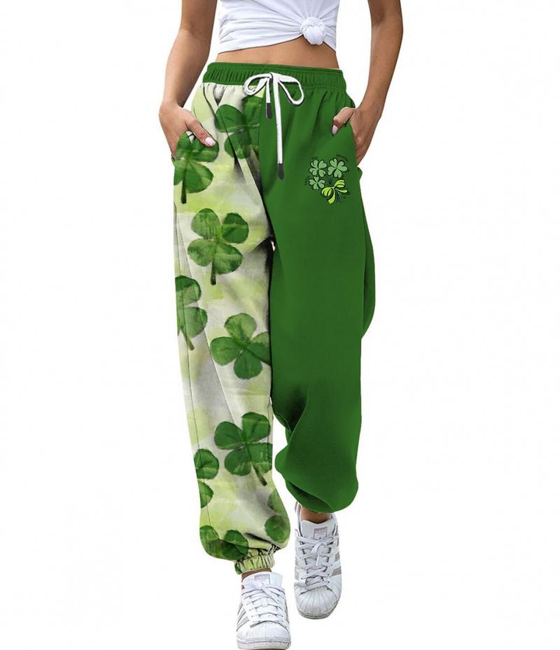 St Patricks Pants Casual Clover Printed High-waisted Drawstring Sweatpant