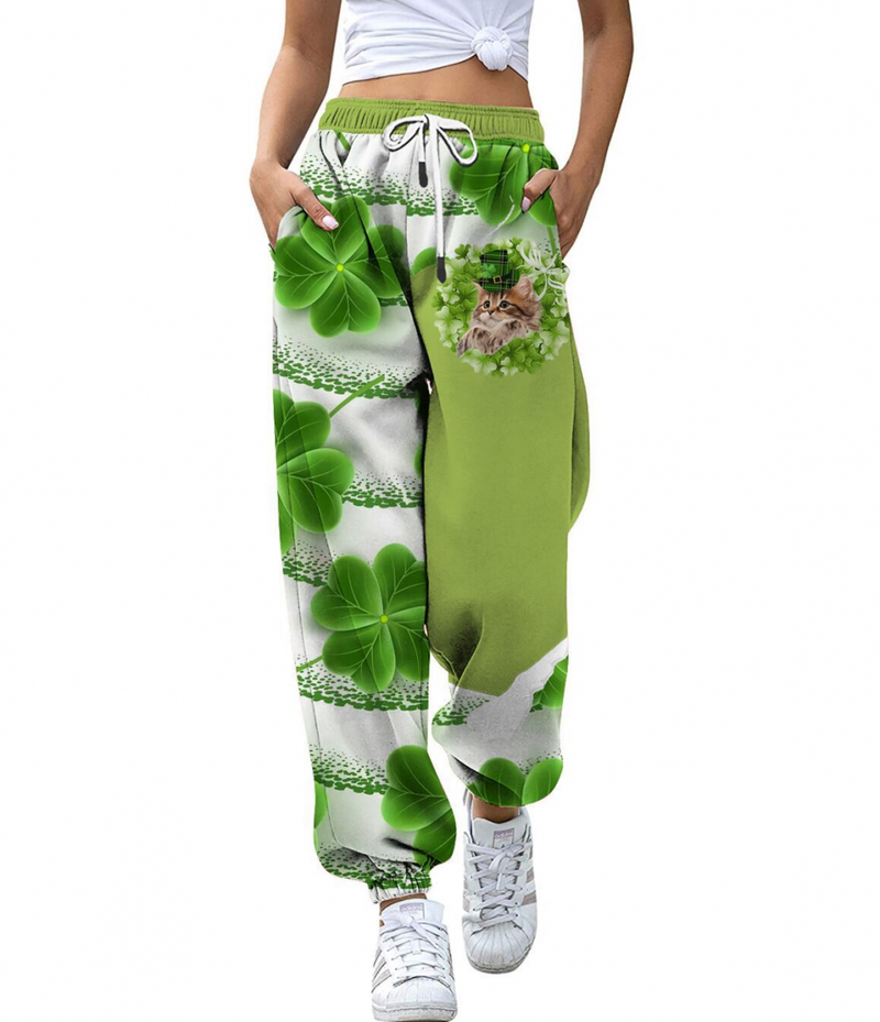 St Patricks Pants Casual Clover Printed High-waisted Drawstring Sweatpant