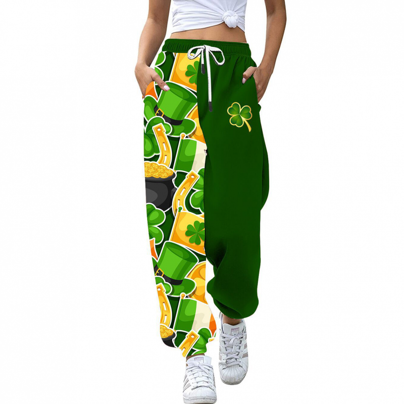 St Patricks Pants Casual Clover Printed High-waisted Drawstring Sweatpant