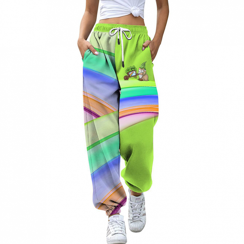 St Patricks Pants Casual Clover Printed High-waisted Drawstring Sweatpant