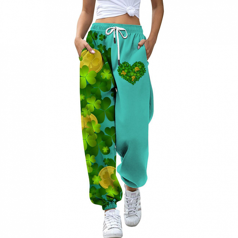 St Patricks Pants Casual Clover Printed High-waisted Drawstring Sweatpant