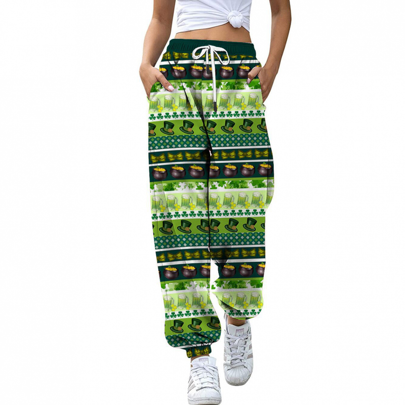 St Patricks Pants Casual Clover Printed High-waisted Drawstring Sweatpant