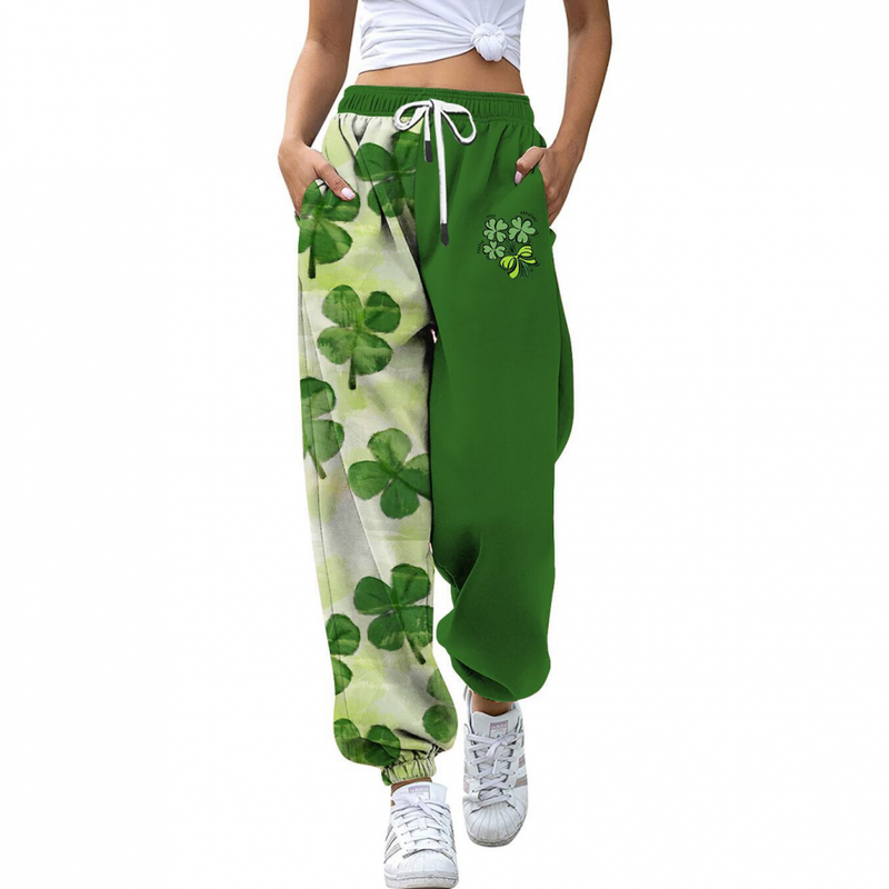 St Patricks Pants Casual Clover Printed High-waisted Drawstring Sweatpant