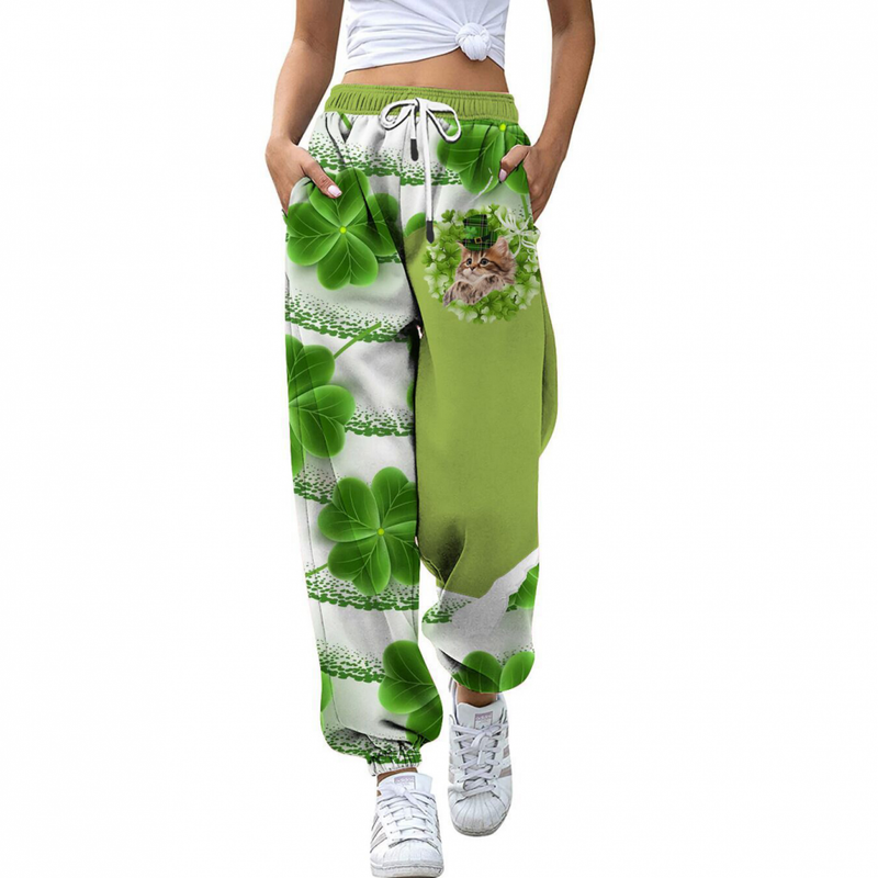 St Patricks Pants Casual Clover Printed High-waisted Drawstring Sweatpant