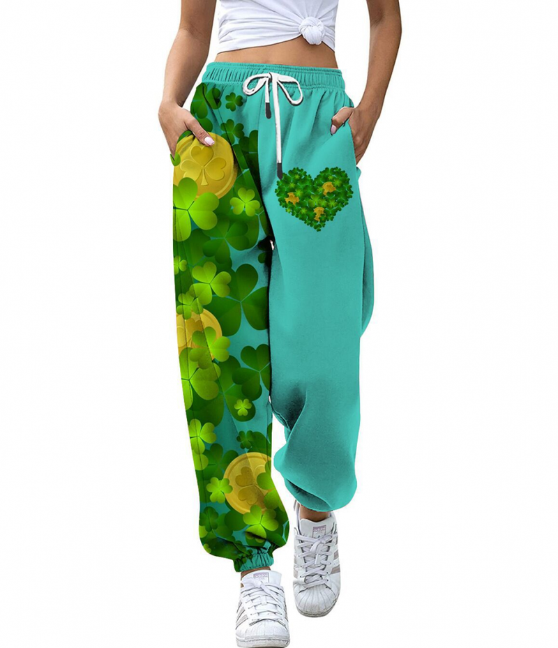 St Patricks Pants Casual Clover Printed High-waisted Drawstring Sweatpant