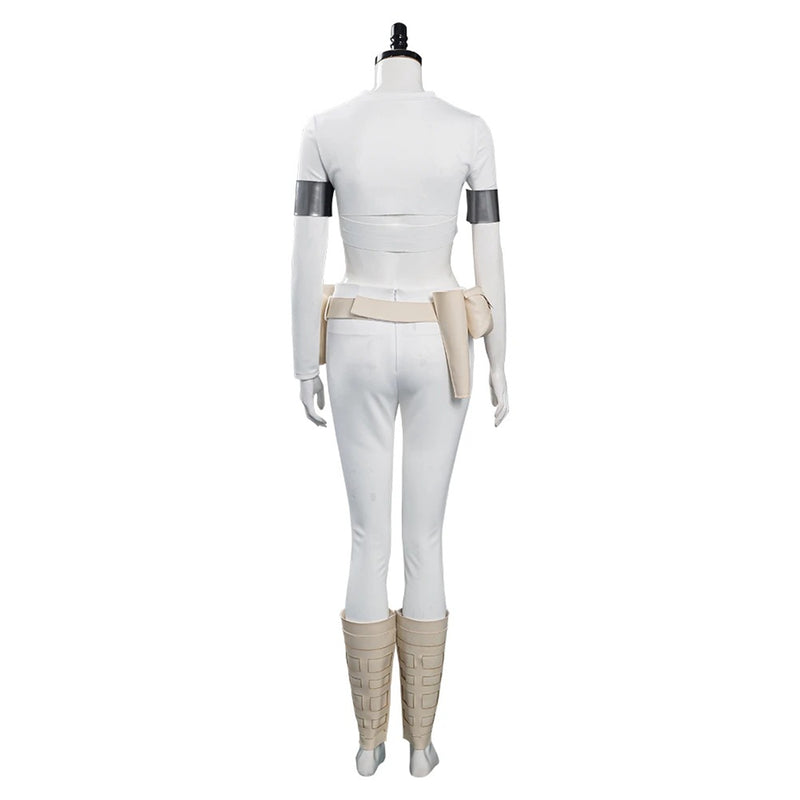 Star Wars Padme Amidala Cosplay Costume Women White Combat Suit Tight Fitting