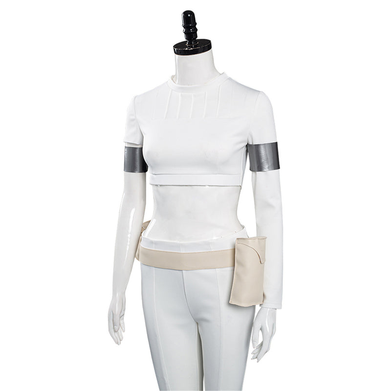 Star Wars Padme Amidala Cosplay Costume Women White Combat Suit Tight Fitting