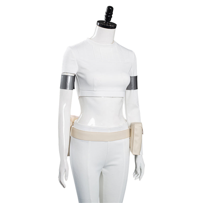 Star Wars Padme Amidala Cosplay Costume Women White Combat Suit Tight Fitting