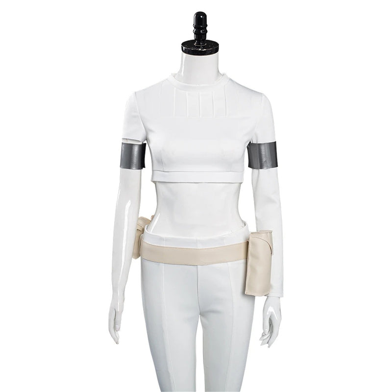 Star Wars Padme Amidala Cosplay Costume Women White Combat Suit Tight Fitting