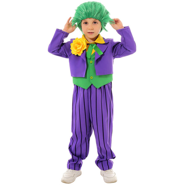 Suicide Squad Joker Clown Kid Boys Cosplay Purple Masquerade Costume