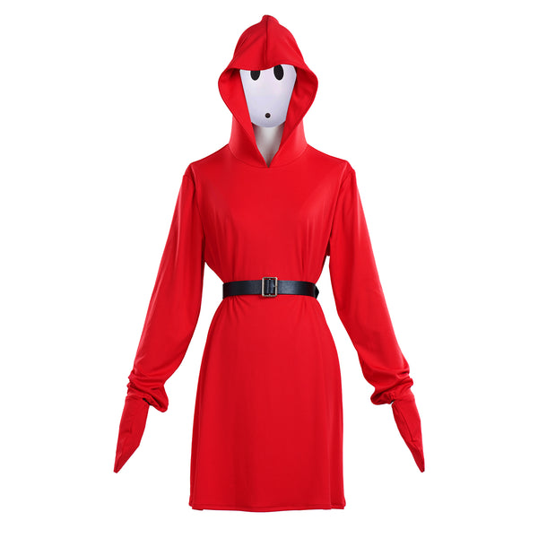 Super Mario Bros. Shy Guys Cosplay Costume Red Hooded Sweatshirt Dress Halloween Ghost Clothing