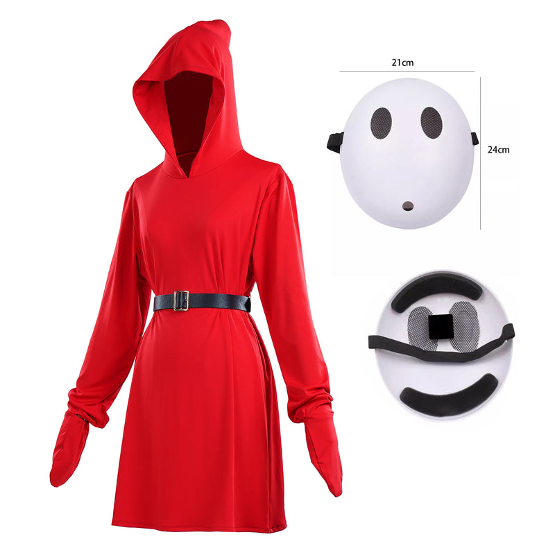 Super Mario Bros. Shy Guys Cosplay Costume Red Hooded Sweatshirt Dress Halloween Ghost Clothing