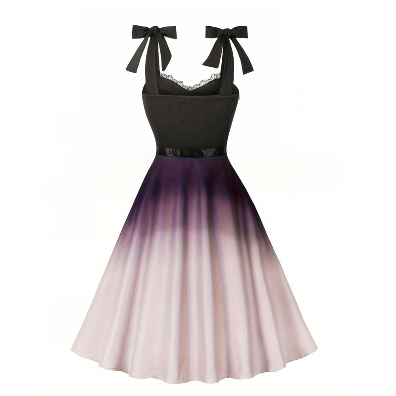 Sweetheart Spaghetti Straps Lace Trim Purple Pink Gradient Dress