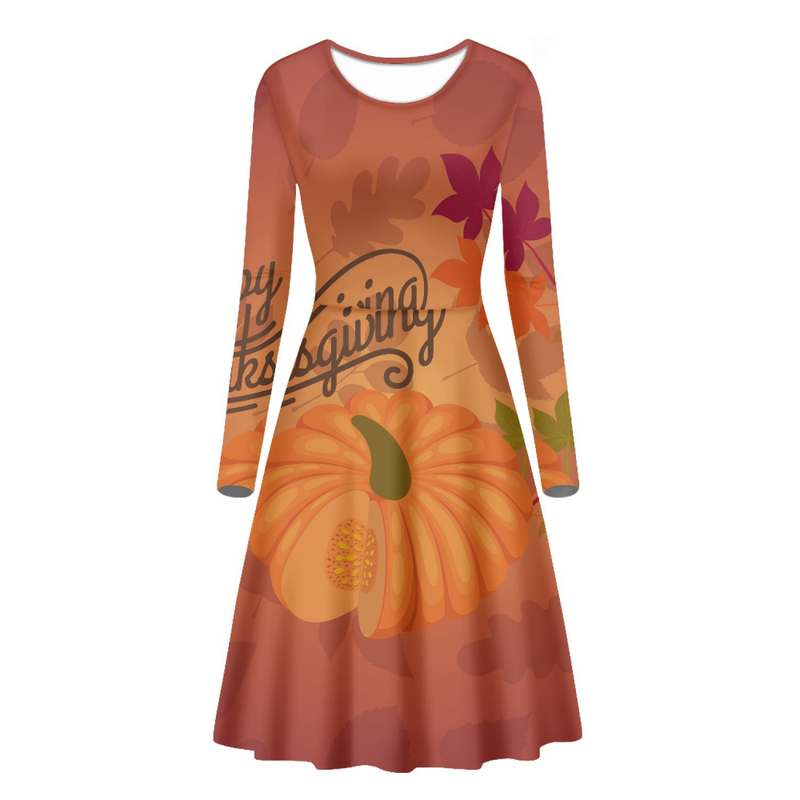 Thanksgiving Day Printed Adult Girl A Line Autumn Party Dress