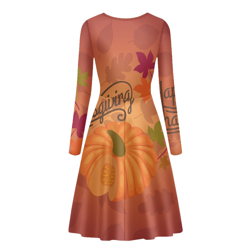 Thanksgiving Day Printed Adult Girl A Line Autumn Party Dress