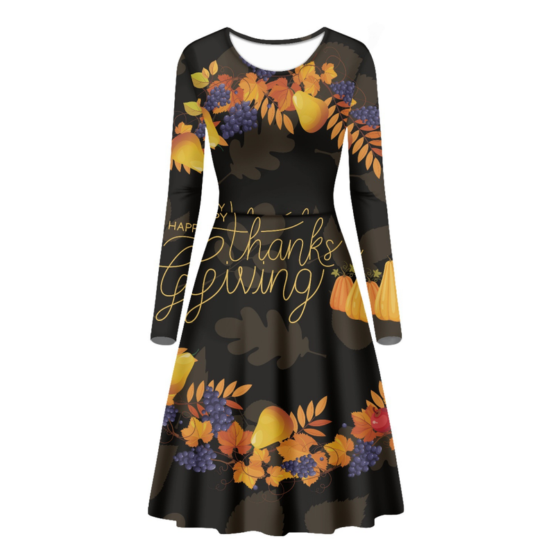 Thanksgiving Day Printed Adult Girl A Line Autumn Party Dress