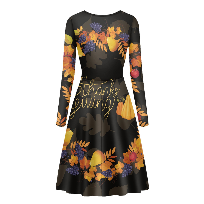 Thanksgiving Day Printed Adult Girl A Line Autumn Party Dress