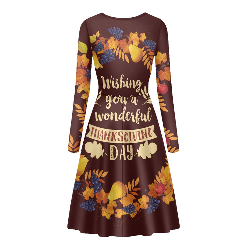 Thanksgiving Day Printed Adult Girl A Line Autumn Party Dress