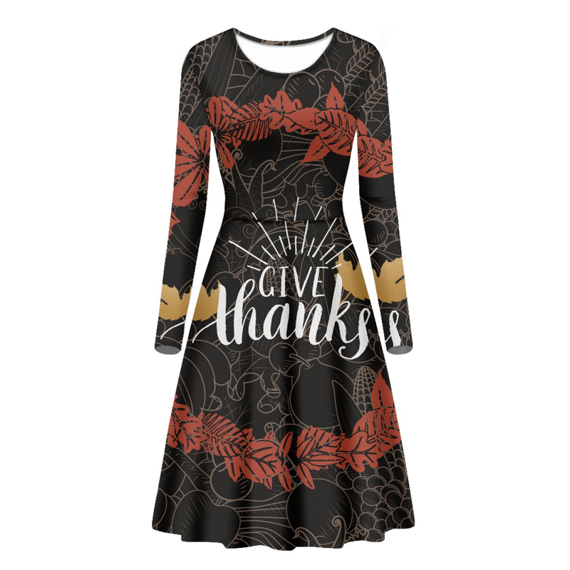 Thanksgiving Day Printed Women A Line Halloween Party Dress