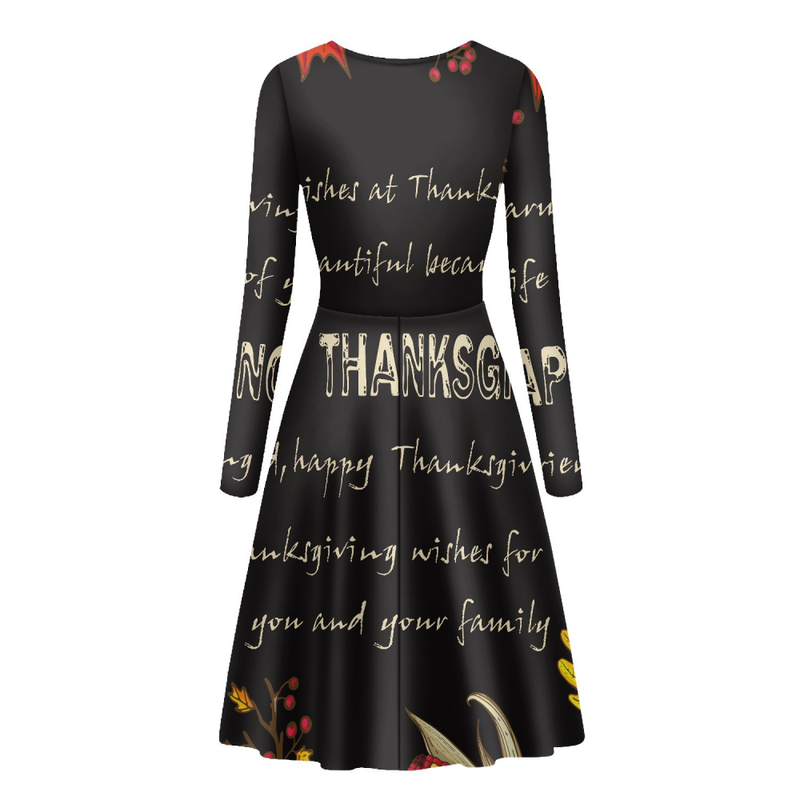 Thanksgiving Day Printed Women A Line Long Sleeve Daily Dress