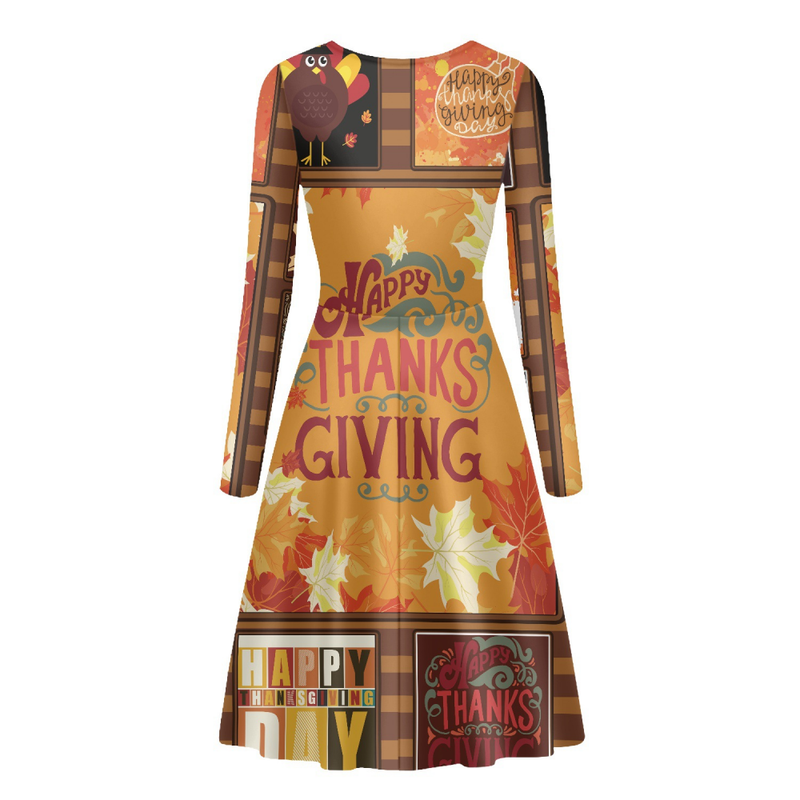 Thanksgiving Day Printed Women A Line Long Sleeve Daily Dress