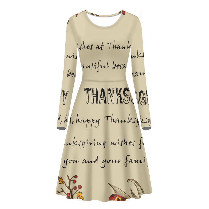 Thanksgiving Day Printed Women A Line Long Sleeve Daily Dress