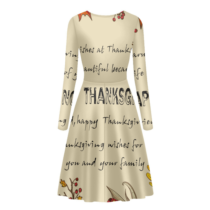 Thanksgiving Day Printed Women A Line Long Sleeve Daily Dress