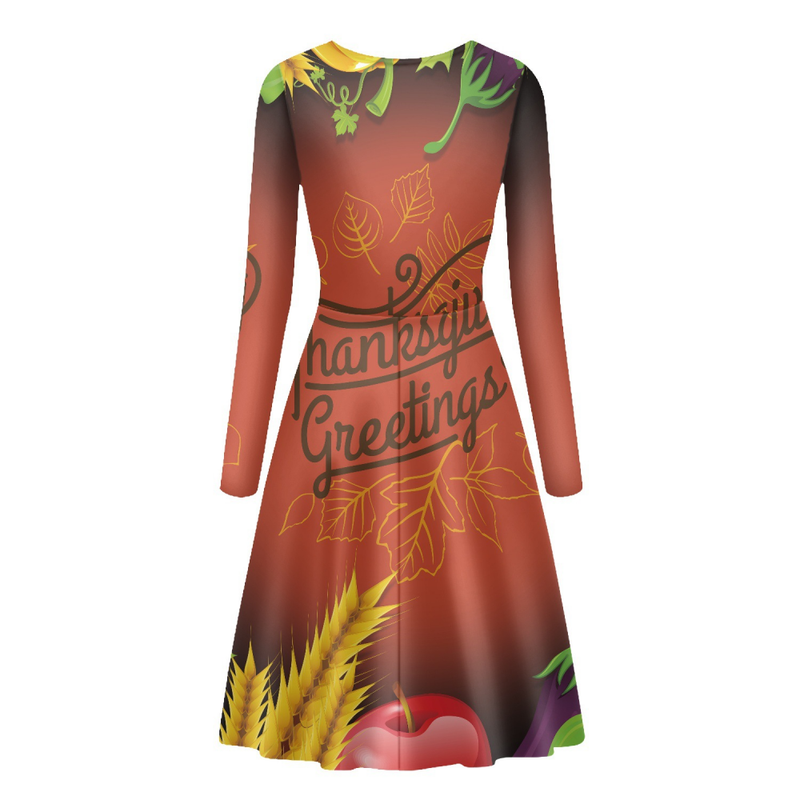 Thanksgiving Day Printed Women O Neck Long Sleeve Dress