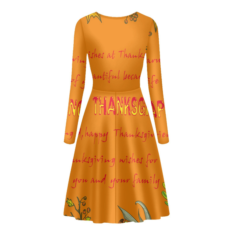 Thanksgiving Day Printed Women O Neck Long Sleeve Dress